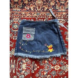 Disney Vintage Y2K Wrap Denim Skort Skirt Pooh With Flowers Girls Size 7